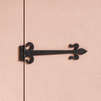 Black Wrought Iron Door Strap Hinge 18" L Fleur De Lis Rust Resistant Pack of 2 