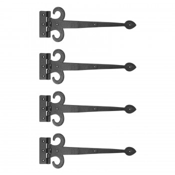 Black Wrought Iron Door Strap Hinge 18" L Fleur De Lis Style Pack of 4 