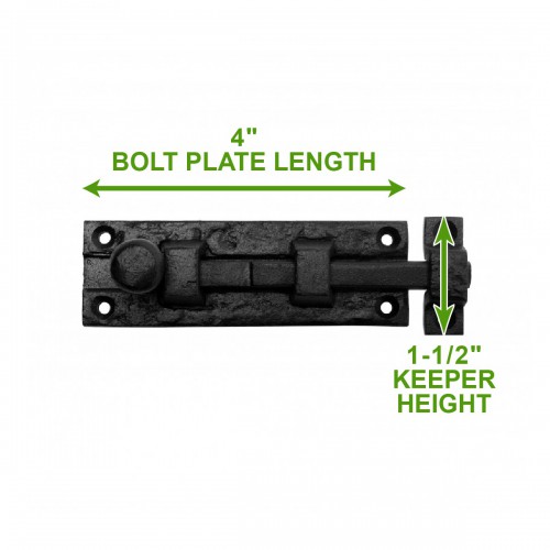 Black Slide Bolt Door Latch 4" L Wrought Iron Sliding Bolts with Catch Pack of 2 image-5