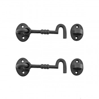 Black Cabin Hook Wrought Iron Cupboard Eye Hooks Pack of 2 