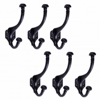 Black Hat Coat Hook Wrought Iron Wall Mount Hook Pack of 6 