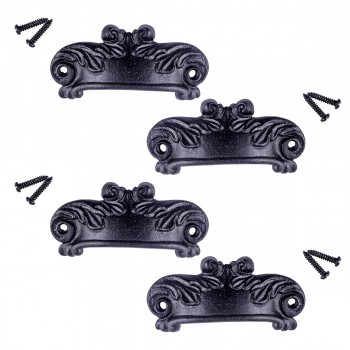 Cabinet Drawer Bin Pull Black Iron Cup 4" W x 1.5" H Pack of 4 