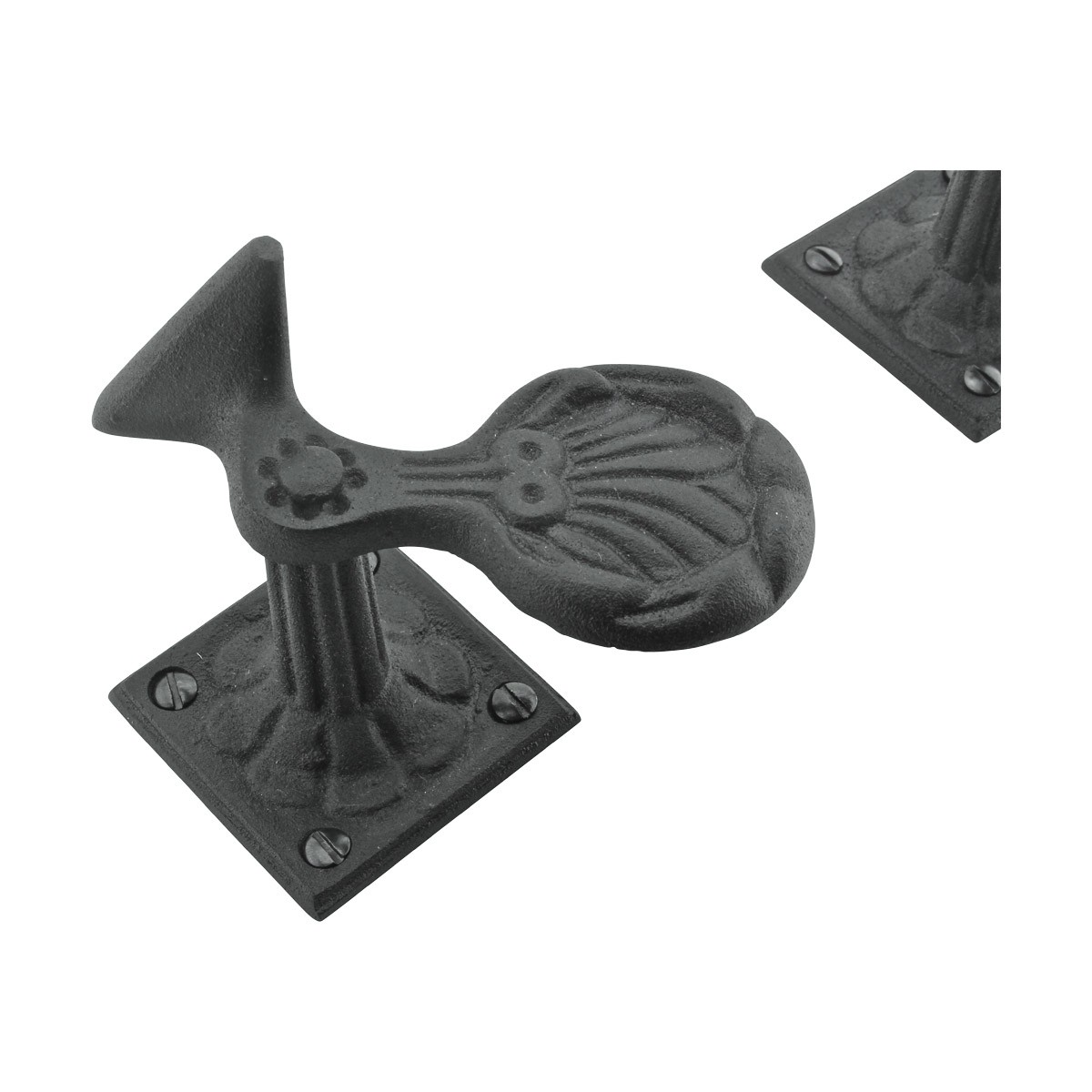 6 Pair Shutter Dog Black Wrought Iron Seashell Wood Mount