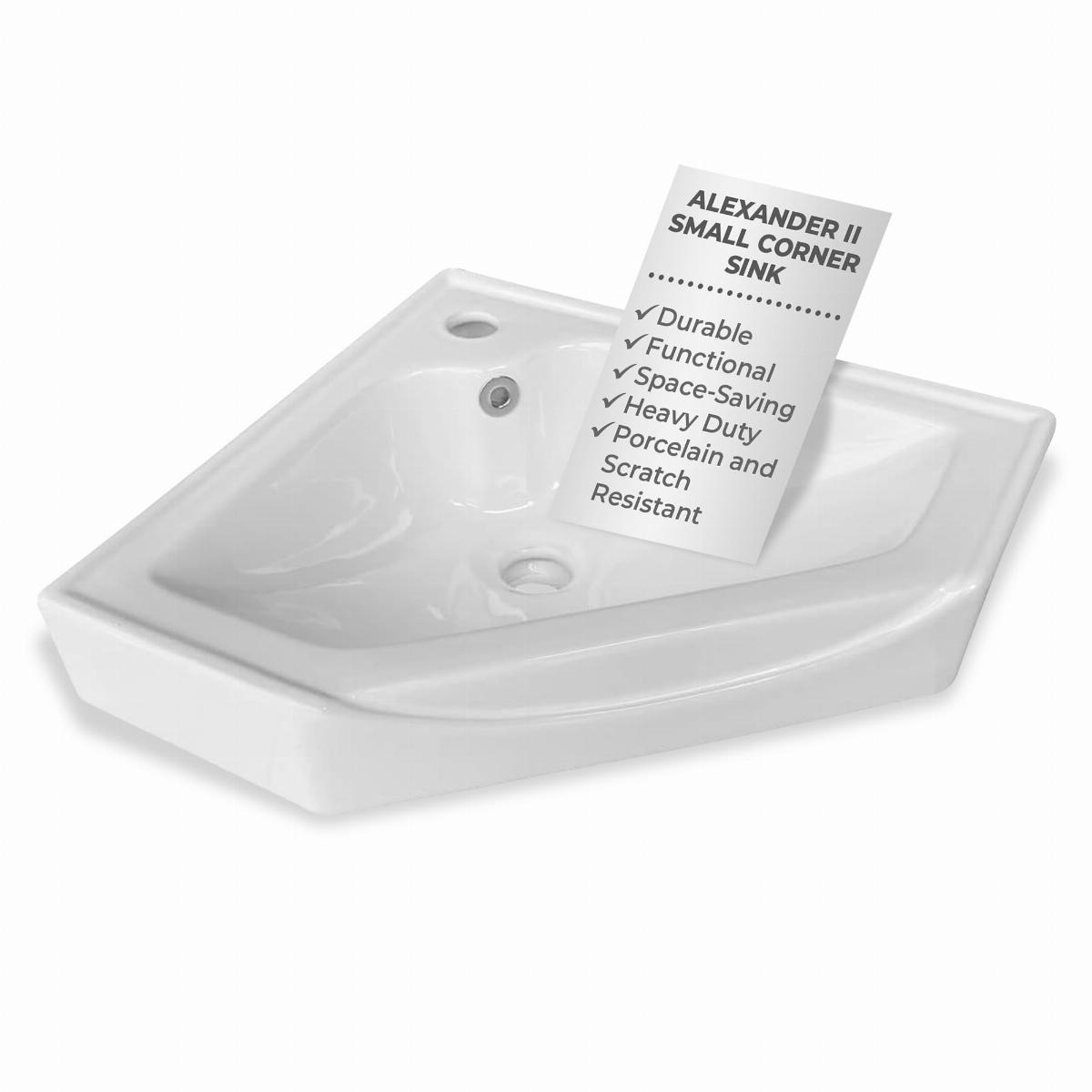 Alexander II 24" Corner Wall Mounted Bathroom Sink White with Overflow image-2