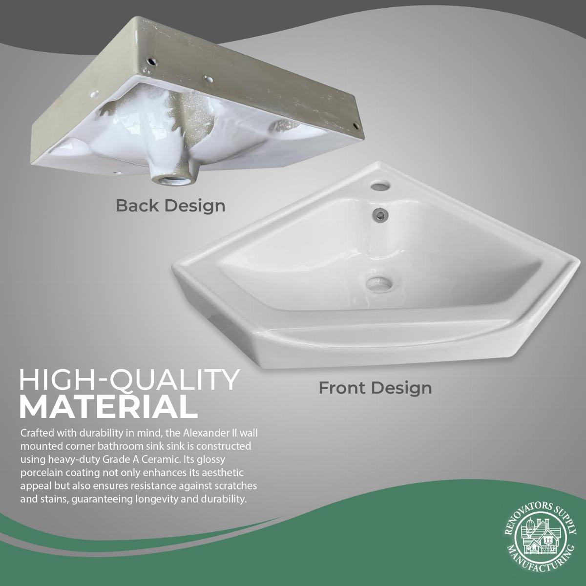 Alexander II 24" Corner Wall Mounted Bathroom Sink White with Overflow image-6