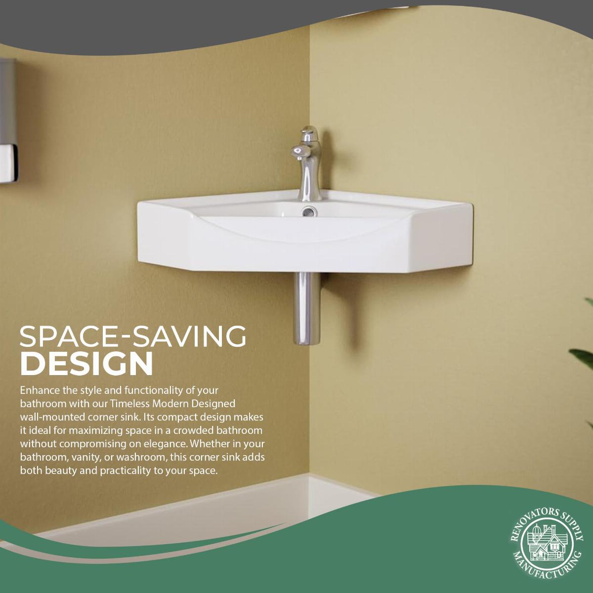 Alexander II 24" Corner Wall Mounted Bathroom Sink White with Overflow image-3