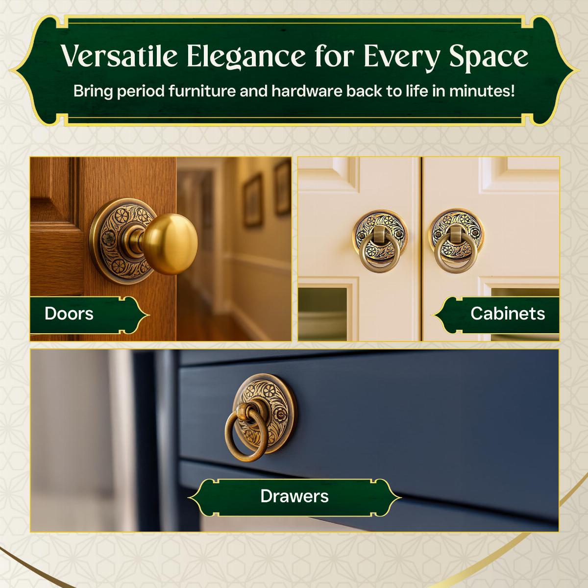 3 Pair Victorian Rosette Cast Antique Brass Door Hardware image-7