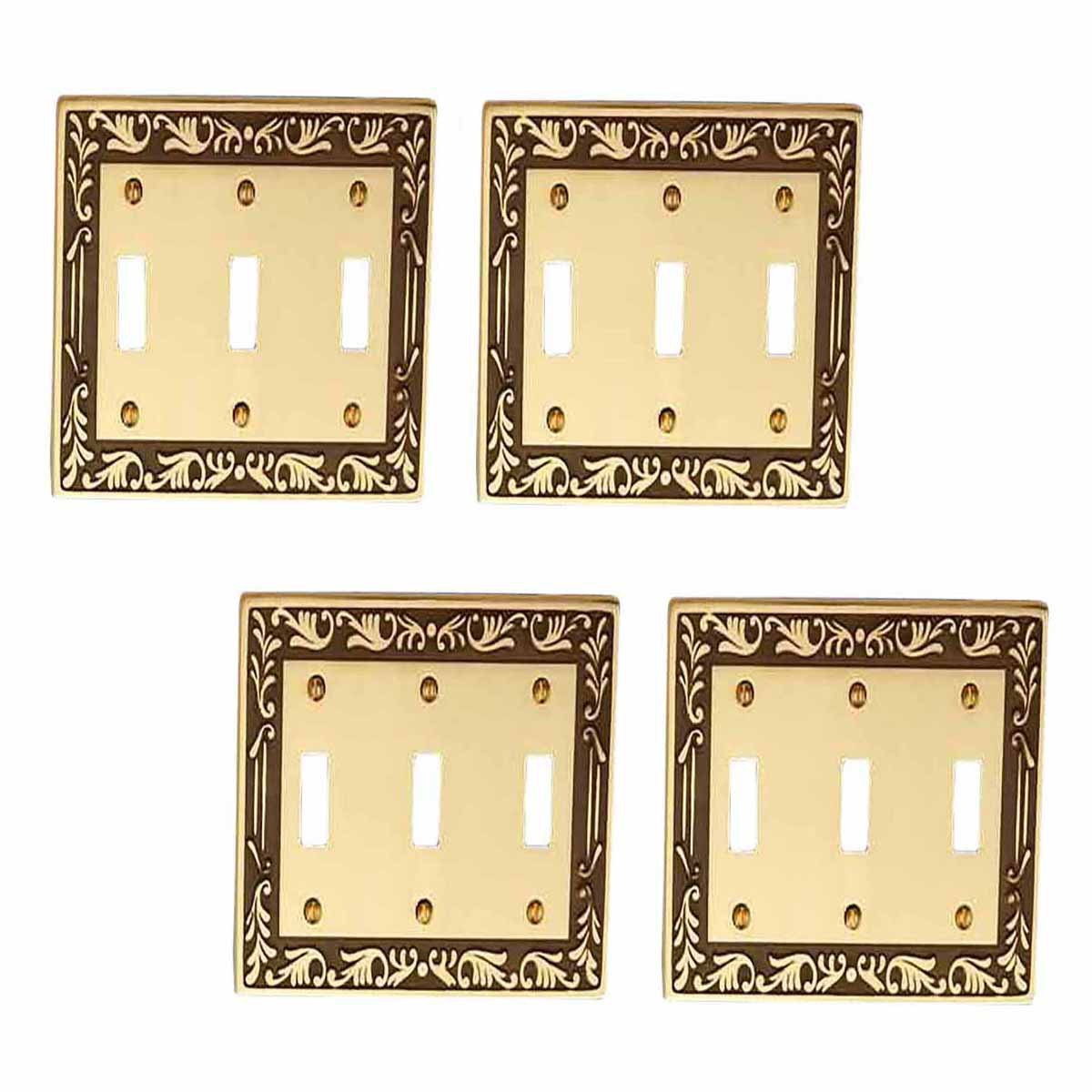4 victorian switch plate triple toggle antique solid brass