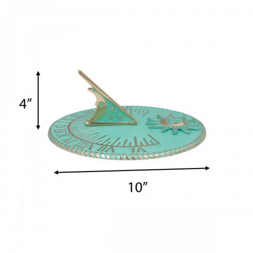 Solid Brass Garden Sundial Verdigris Blue Garden Accent Sun Shade Clock 10 Inch Diameter Sun Moon Earth Sky Design image-10