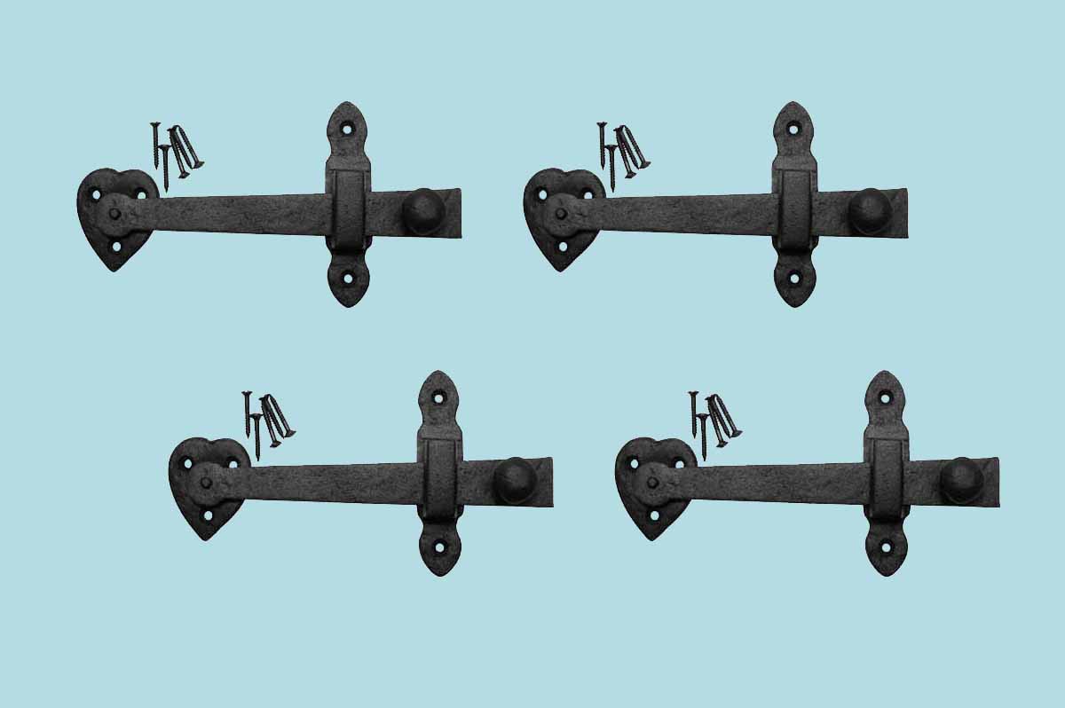 4 Gate Latches Hear Shape Black Wrought Iron Set of 4