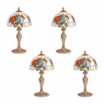 4 Table Lamps Antique Brass  Style Stained Glass 19"H 