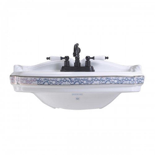 22 7/8" India Reserve Pedestal Bathroom Sink Blue and Gold Accent with Overflow and Pre-Drilled Centerset Faucet Holes image-18