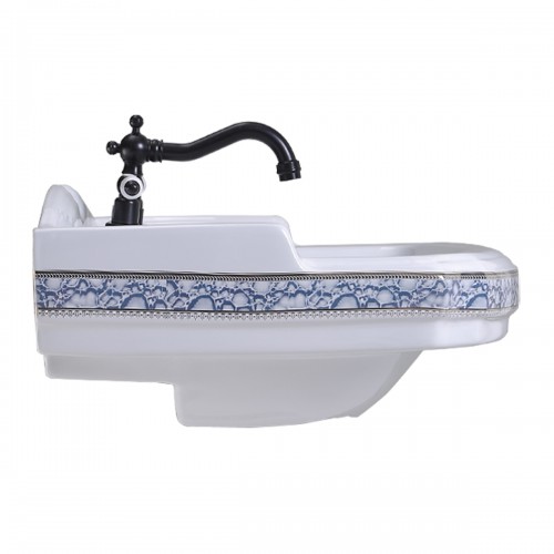 22 7/8" India Reserve Pedestal Bathroom Sink Blue and Gold Accent with Overflow and Pre-Drilled Centerset Faucet Holes image-21