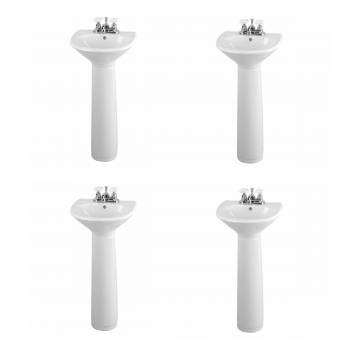 White Bathroom Sink Pedestal Sink Porcelain Set of 4 
