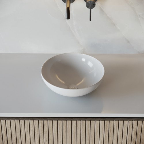 Round Bathroom Countertop Vessel Sink in White image-2