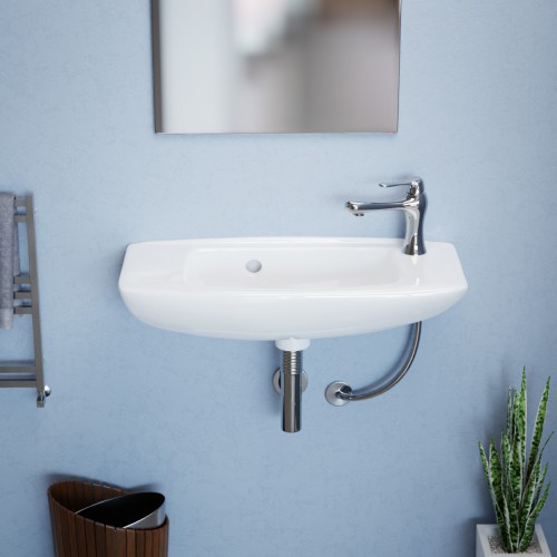 Wall Mount Small Vessel Sink With Overflow Hole and Single Faucet Hole Set of 2 image-10