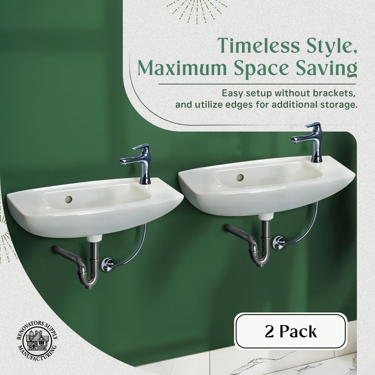 Wall Mount Small Vessel Sink With Overflow Hole and Single Faucet Hole Set of 2 image-4