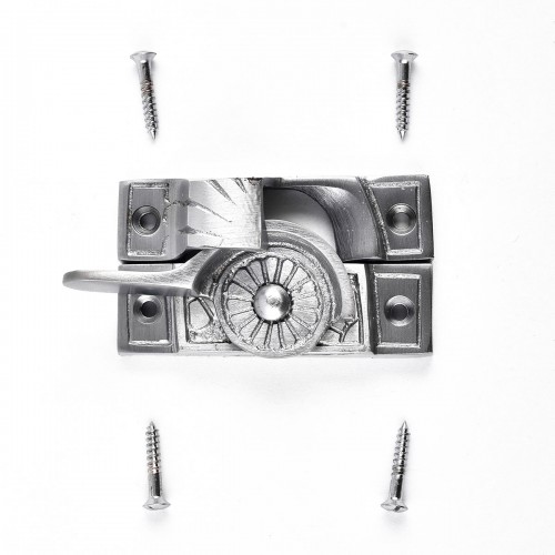 2 Piece Ornate Solid Brass Window Sash Lock Satin Chrome image-3
