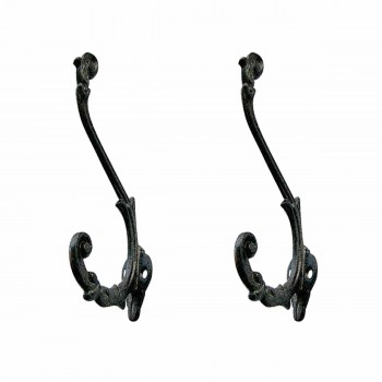 2Pcs Black Coat Hook 6" Wall Mount Double Hooks Coat Hanger 