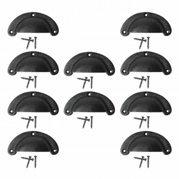 Cabinet or Drawer Bin Pull Black Iron Cup 3 3/4" x 1 3/4" H Pack of 10 