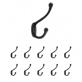 10 Wrought Iron Double Hook Black for Coats Towels Robes 