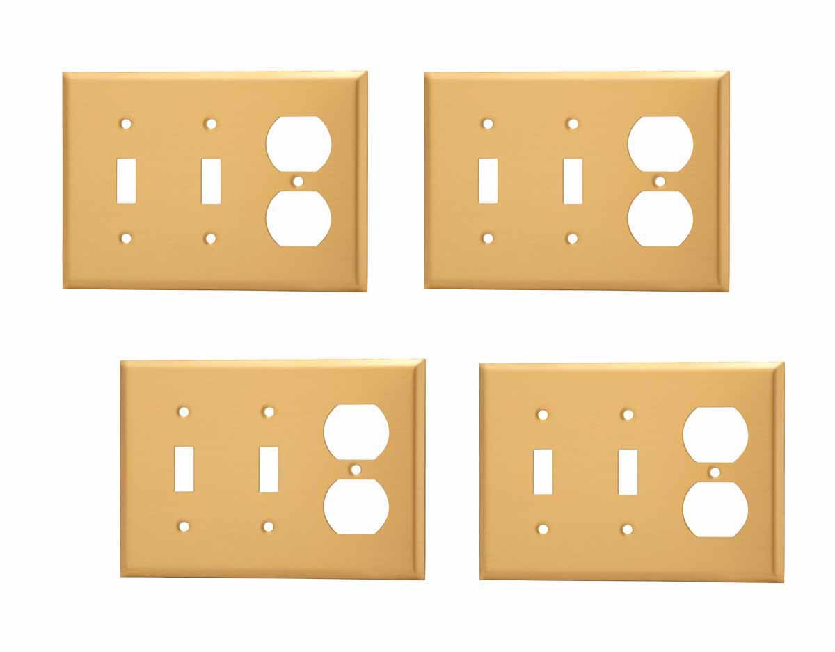 4 Switch Plate Brushed Brass Double Toggle/Outlet