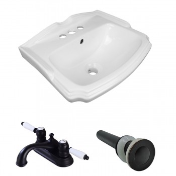 White Small Wall Mount Sink with Black Faucet and Drain 