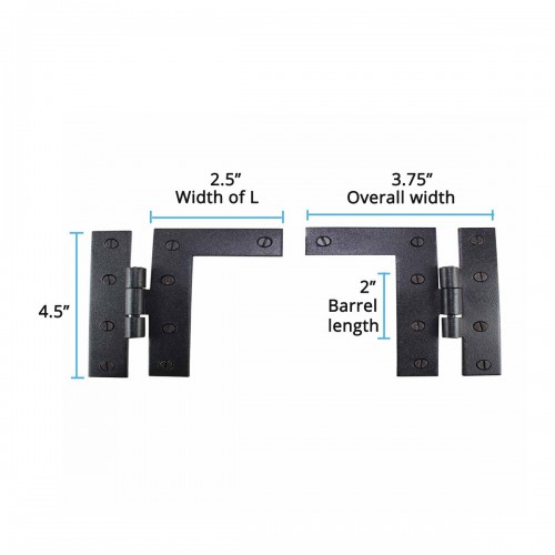 Black H-L Flush Hinges 4.5" H Wrought Iron Door Hinges Rust Resistant Pack of 8 image-3
