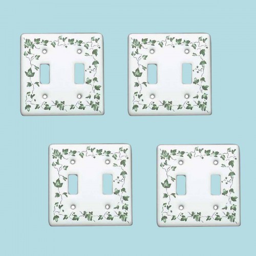4 Vintage Light Switch Plate White Porcelain Ivy Double Toggle image-2