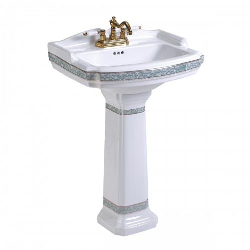 India Reserve 22 7/8" Pedestal Bathroom Sink Green and Gold with Overflow image-5