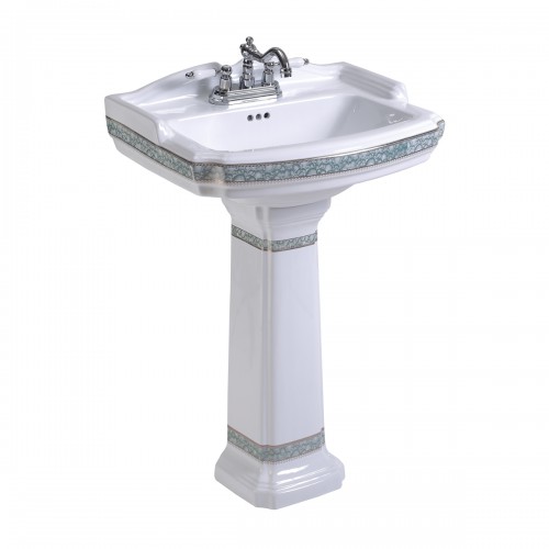 India Reserve 22 7/8" Pedestal Bathroom Sink Green and Gold with Overflow image-6