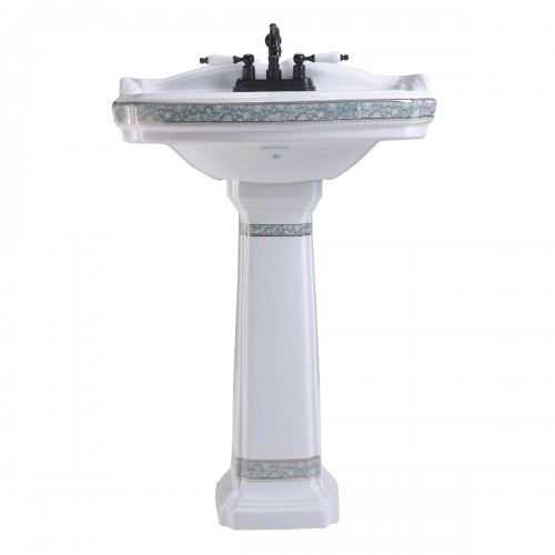 India Reserve 22 7/8" Pedestal Bathroom Sink Green and Gold with Overflow image-8