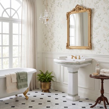 India Reserve 22 7/8" Pedestal Bathroom Sink Green and Gold with Overflow 