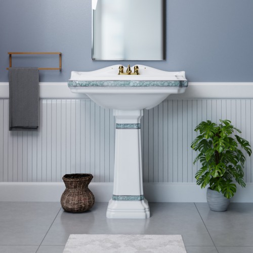 India Reserve 22 7/8" Pedestal Bathroom Sink Green and Gold with Overflow image-2