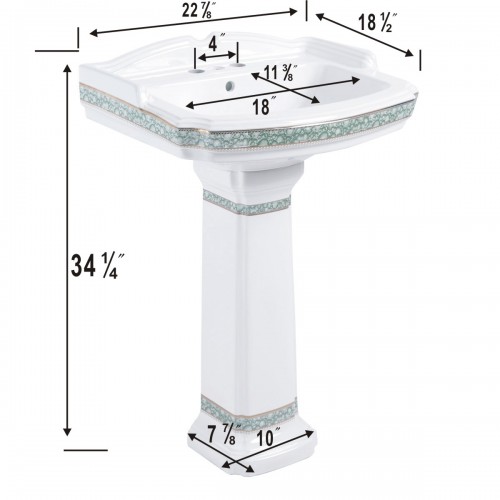 India Reserve 22 7/8" Pedestal Bathroom Sink Green and Gold with Overflow image-12