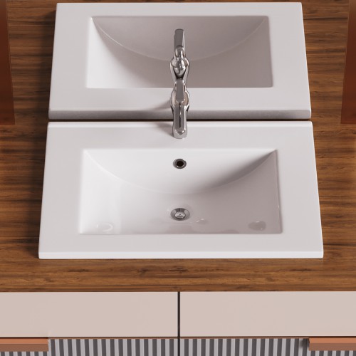 Square White Bathroom Sink with Faucet and Drain, Drop In, Self Rimming image-2