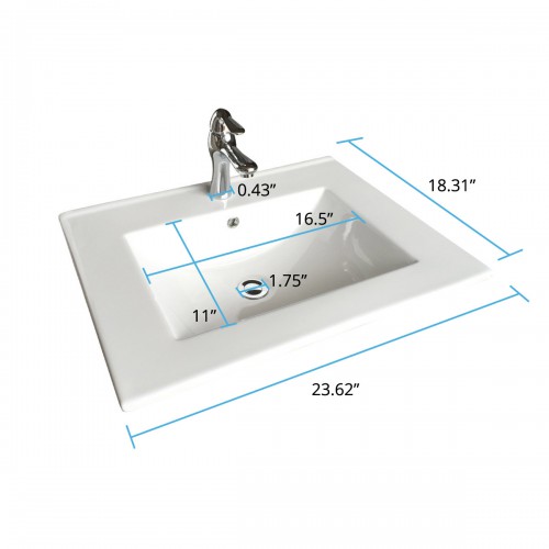 Square White Bathroom Sink with Faucet and Drain, Drop In, Self Rimming image-10