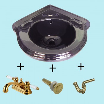 Small Corner Sink Wall Mount Black Centerset with 4" Faucet, Drain and P-trap image-2