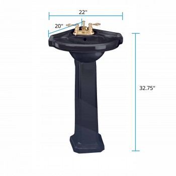 Corner Pedestal Sink Black Ceramic Space Saving with 4" Faucet, Drain and P-Trap image-7