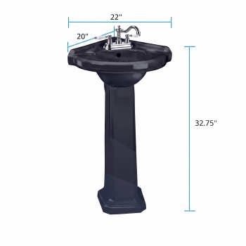 Corner Pedestal Sink Black Ceramic Space Saving with 4" Faucet, Drain and P-Trap image-6
