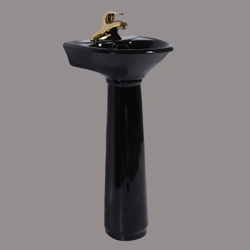 Black Bathroom Pedestal Sink 4" Centers with Overflow image-3