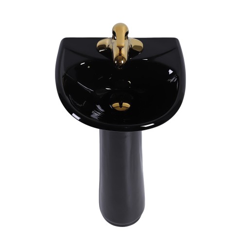 Black Bathroom Pedestal Sink 4" Centers with Overflow image-3