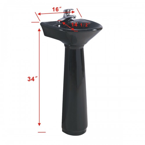 Black Bathroom Pedestal Sink 4" Centers with Overflow image-19