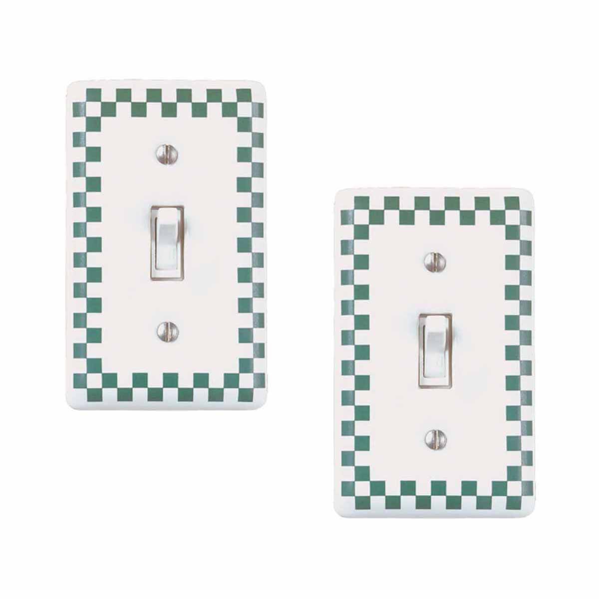 2 Porcelain Switch Plate Green Checkered Single Toggle