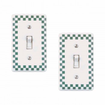 2 Porcelain Switch Plate Green Checkered Single Toggle 