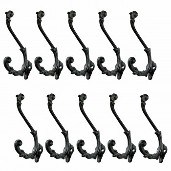 Coat Hat Hook Decorative Black Iron Double 6 1/2" Pack of 10 