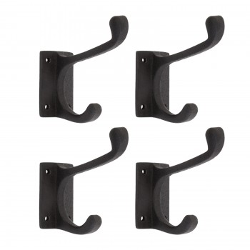 Double Coat Robe Hooks 4" L Black Wrought Iron Pack of 4 Wall Mount 