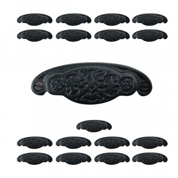 Cabinet Drawer Bin Pulls Black Iron Cup Pull 3 3/4" x 1 3/8" H Pack of 18 image-1
