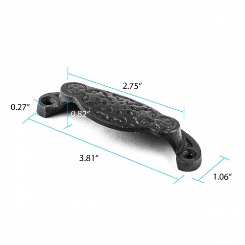 Cabinet Drawer Bin Pulls Black Iron Cup Pull 3 3/4" x 1 3/8" H Pack of 18 image-3
