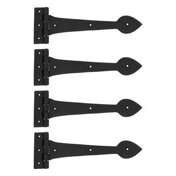 Black Iron Door Strap Hinge 12" L Heart Tip Design Rust Resistant Pack of 4 